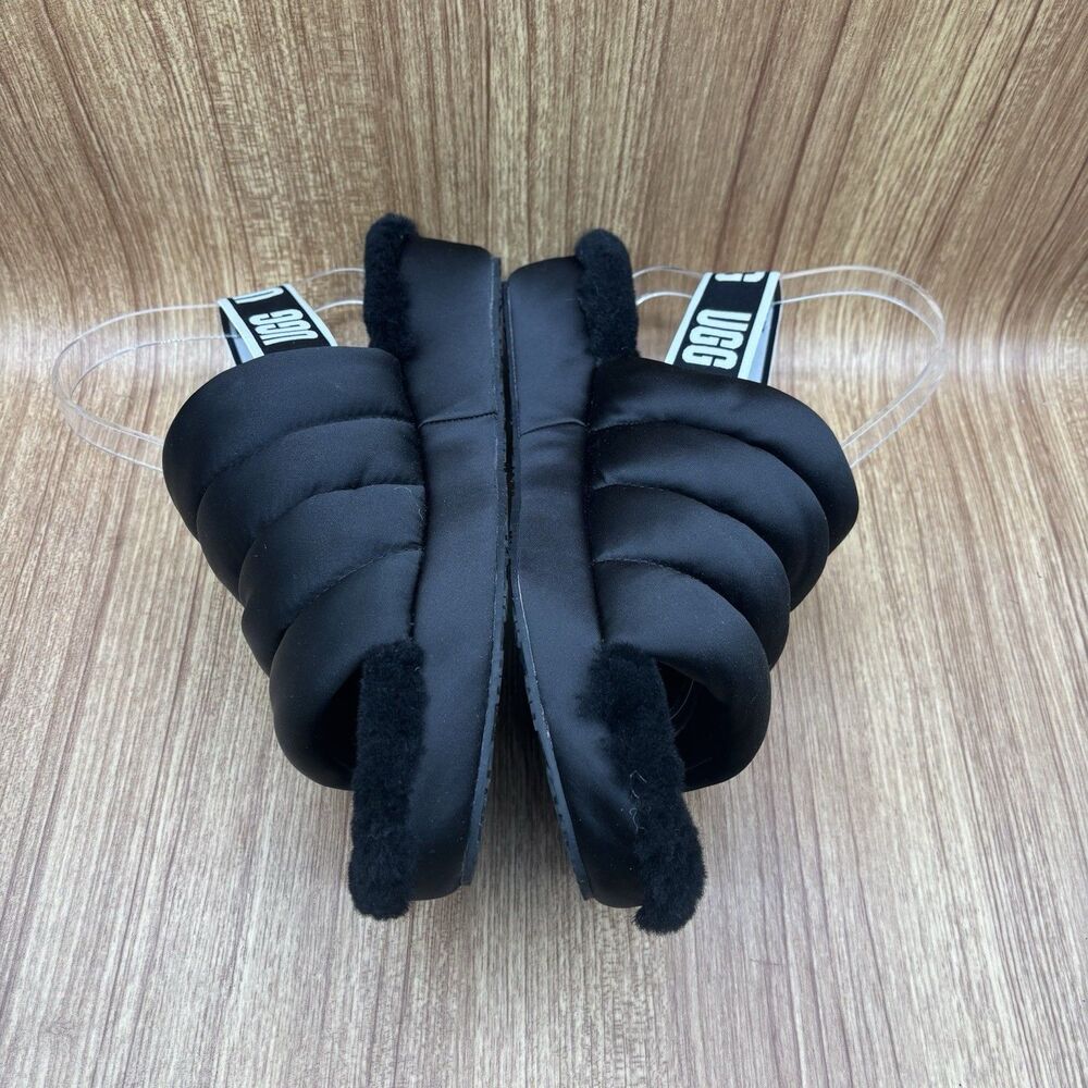 UGG Puff Yeah Sliders Women’s Size 9 Furry lined‎ Sandals Black Shoes - Picture 6 of 8